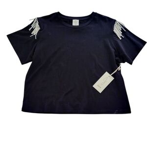 Jolie Black T-Shirt with Pearl Accents